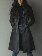 Clara | Women's Suede-Effect Trench Coat, Vintage-Inspired Autumn Coat | Bella Blue