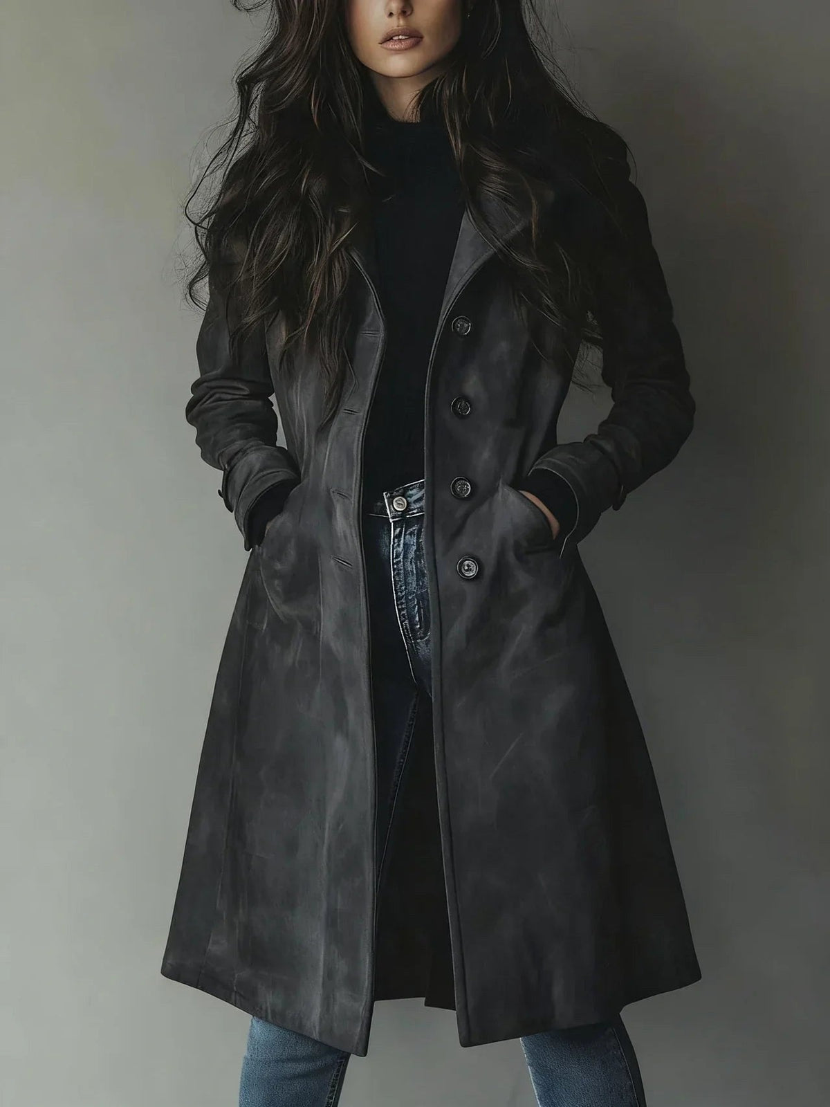 Clara | Women's Suede-Effect Trench Coat, Vintage-Inspired Autumn Coat | Bella Blue