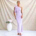 Claudine | Women's One-Shoulder Maxi Dress with Ruffled Detail, Fitted Evening Dress | Bella Blue | Sky Blue