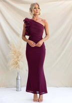 Claudine | Women's One-Shoulder Maxi Dress with Ruffled Detail, Fitted Evening Dress | Bella Blue | Light Yellow