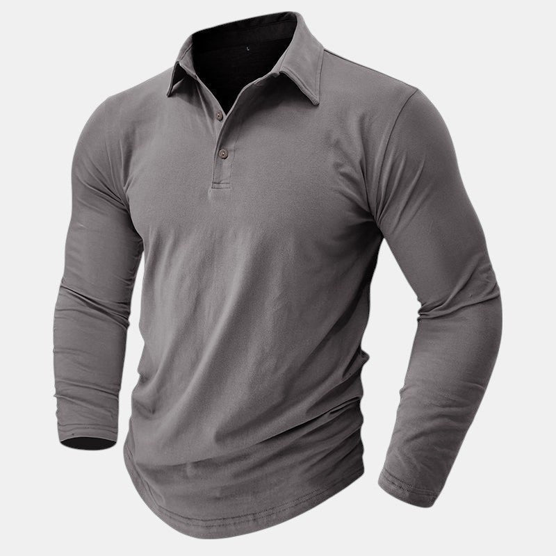 Claus | Men's Long-Sleeve Polo Shirt, Modern Polo Shirt | Bella Blue | Grey