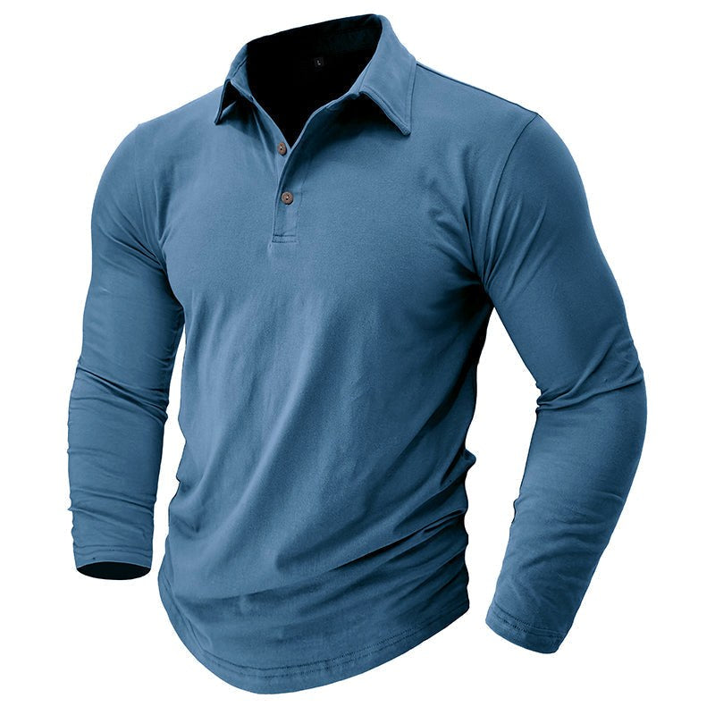 Claus | Men's Long-Sleeve Polo Shirt, Modern Polo Shirt | Bella Blue | Grey