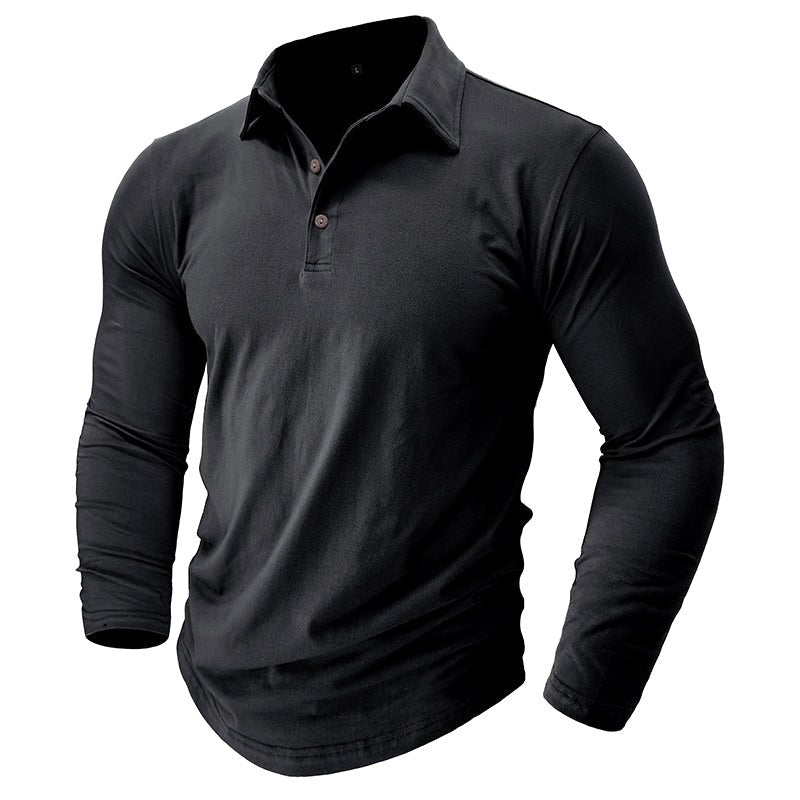 Claus | Men's Long-Sleeve Polo Shirt, Modern Polo Shirt | Bella Blue | Grey