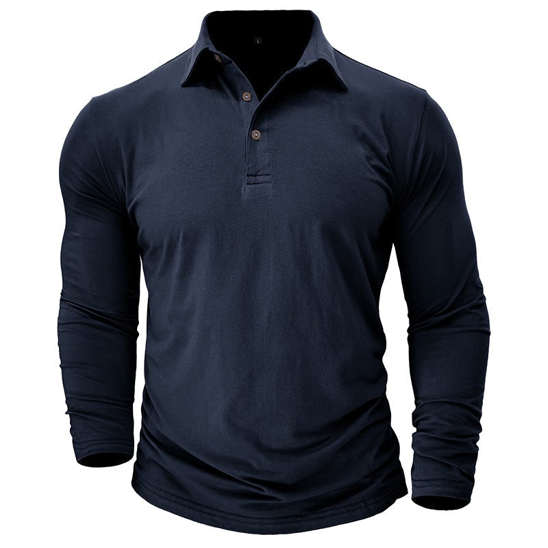 Claus | Men's Long-Sleeve Polo Shirt, Modern Polo Shirt | Bella Blue | Navy Blue