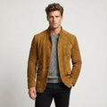 Clayton | Men's Single-Breasted Suede Blazer Jacket, Casual Smart Coat | Bella Blue | Blue