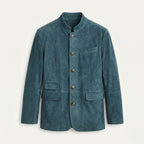 Clayton | Men's Single-Breasted Suede Blazer Jacket, Casual Smart Coat | Bella Blue | Black