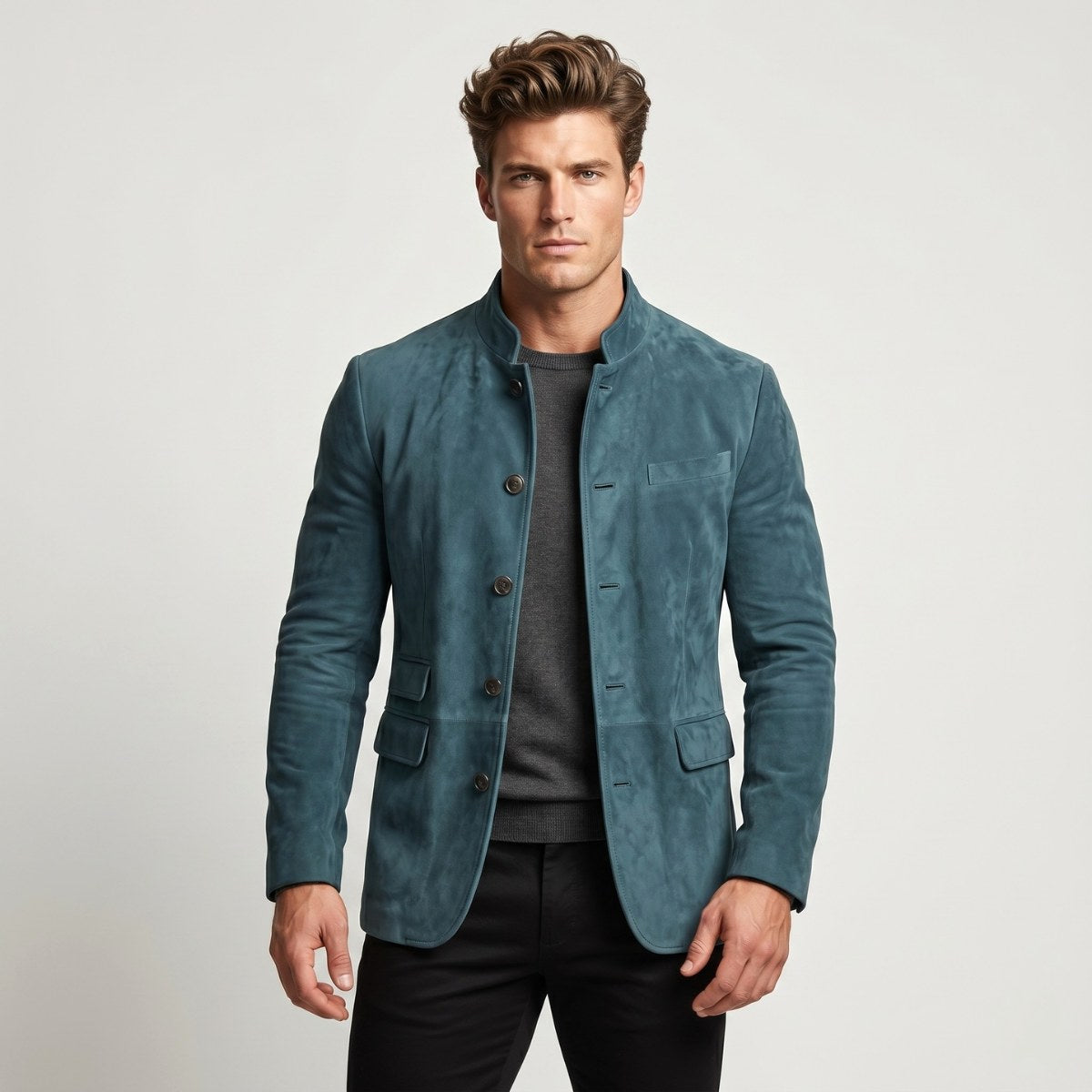 Clayton | Men's Single-Breasted Suede Blazer Jacket, Casual Smart Coat | Bella Blue