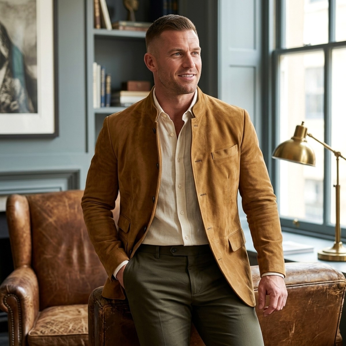 Clayton | Men's Single-Breasted Suede Blazer Jacket, Casual Smart Coat | Bella Blue