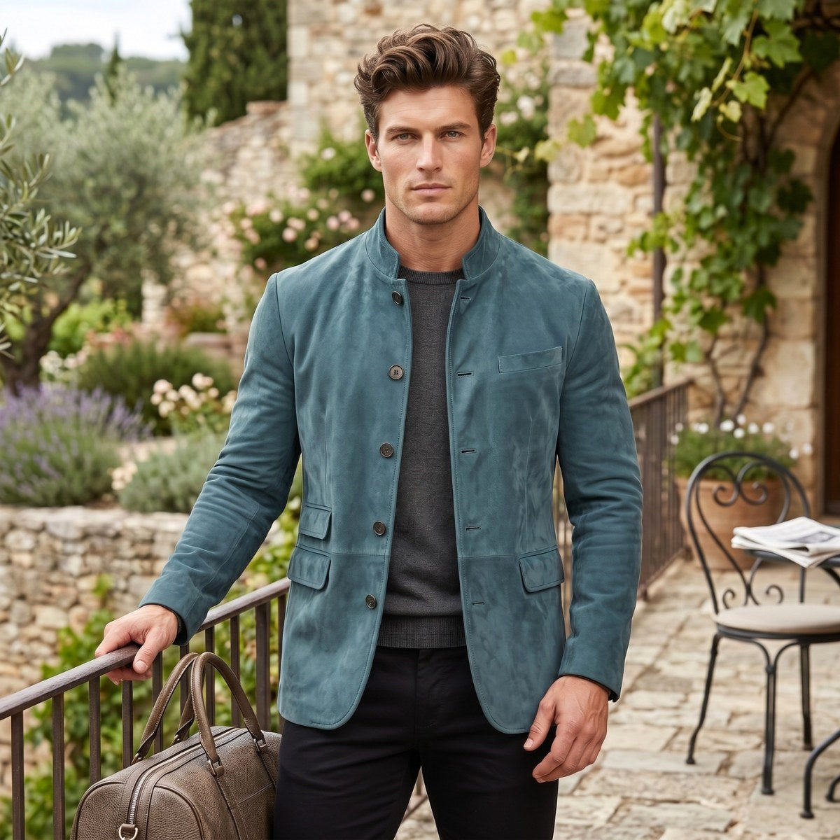 Clayton | Men's Single-Breasted Suede Blazer Jacket, Casual Smart Coat | Bella Blue