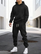 Clive | Men's Hooded Loungewear Set with Joggers, Comfortable Two-Piece Set | Bella Blue | Zwart