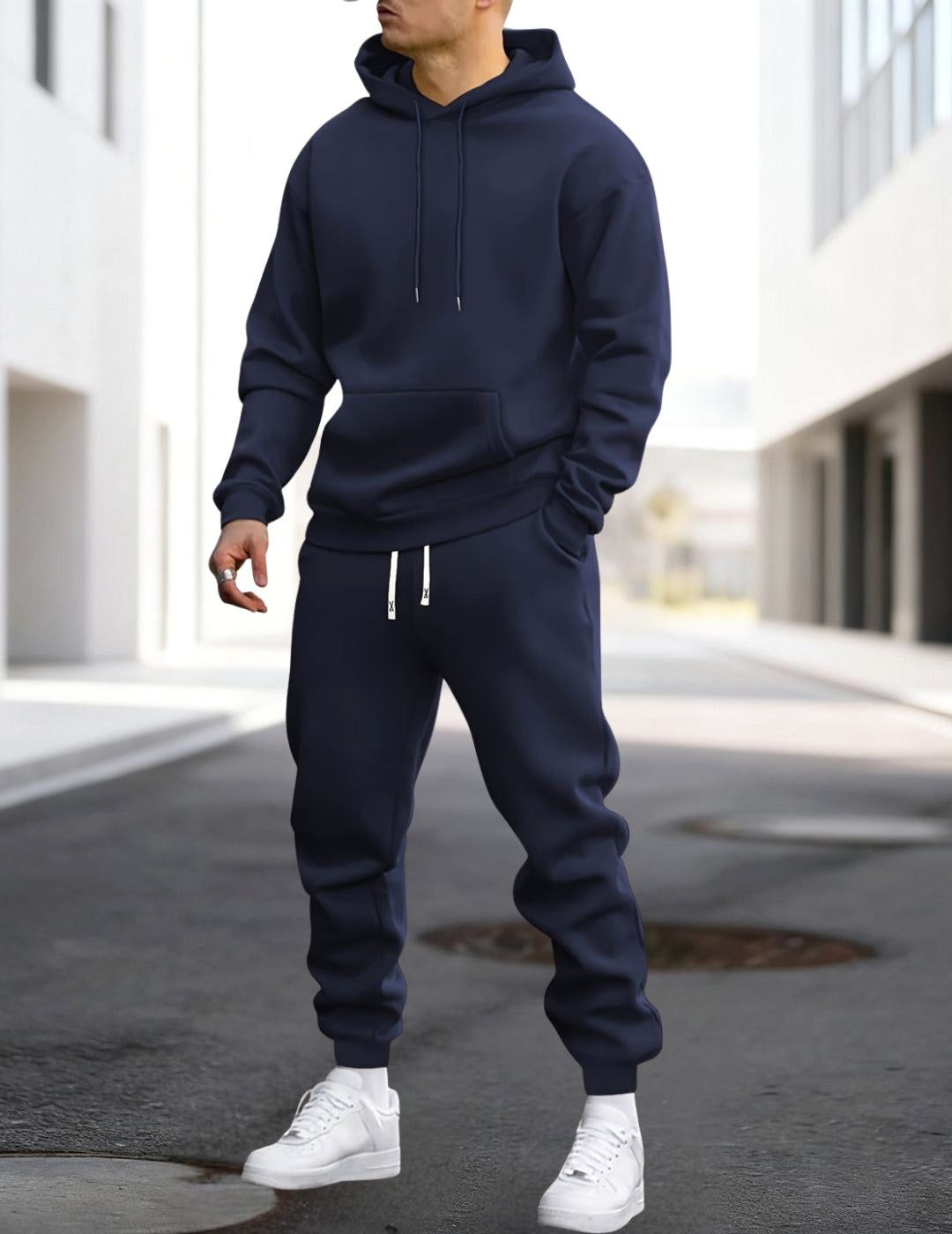 Clive | Men's Hooded Loungewear Set with Joggers, Comfortable Two-Piece Set | Bella Blue | Donkerblauw