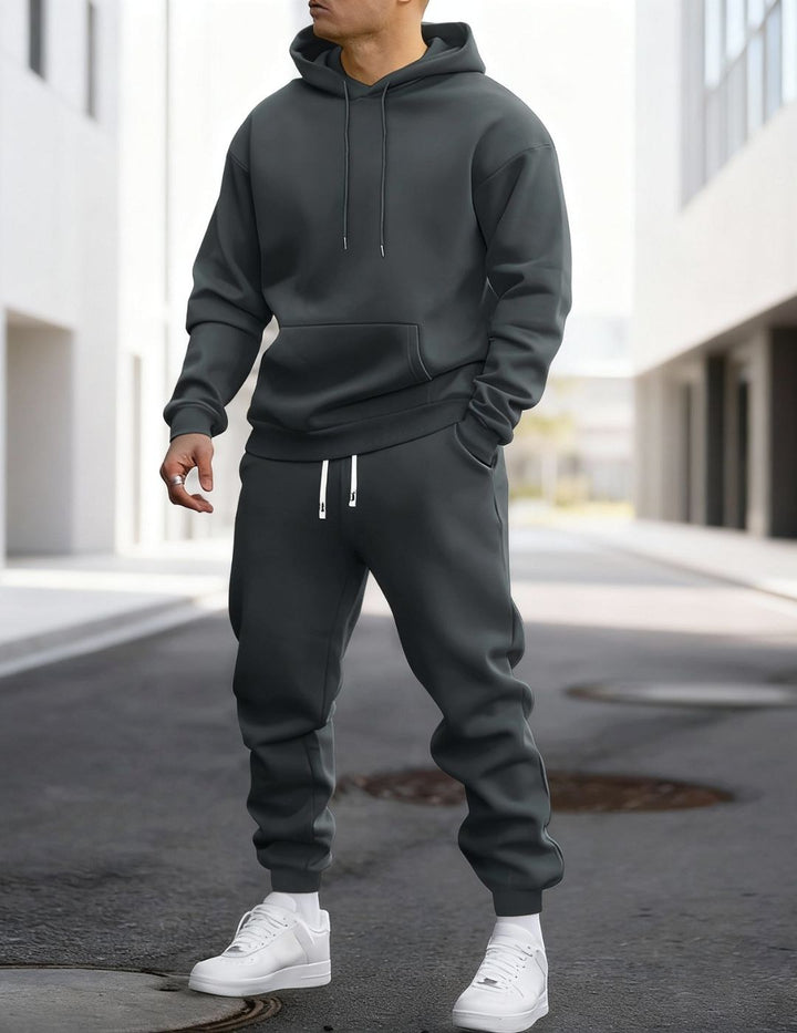 Clive | Men's Hooded Loungewear Set with Joggers, Comfortable Two-Piece Set | Bella Blue | Donkergrijs