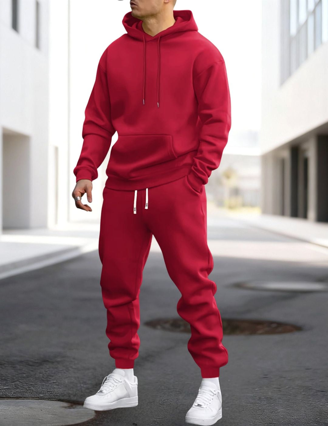 Clive | Men's Hooded Loungewear Set with Joggers, Comfortable Two-Piece Set | Bella Blue | Rood