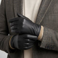 Cody | Men's Faux Leather Winter Driving Gloves, Wool-Lined Warm Gloves | Bella Blue | Brown