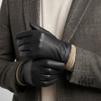 Cody | Men's Faux Leather Winter Driving Gloves, Wool-Lined Warm Gloves | Bella Blue | Brown