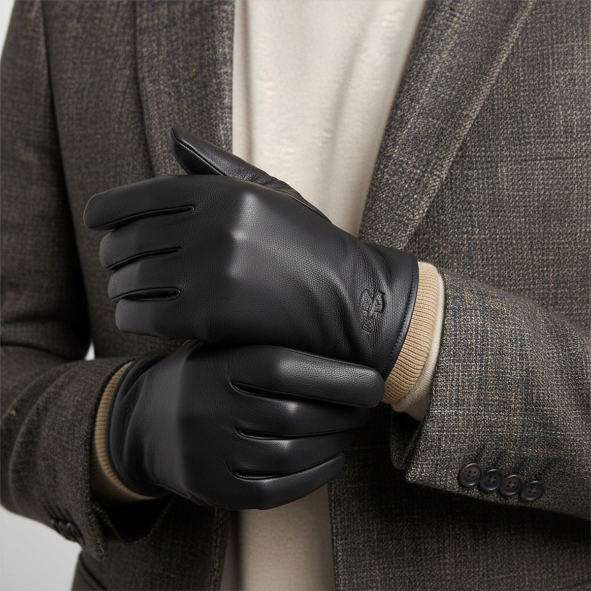 Cody | Men's Faux Leather Winter Driving Gloves, Wool-Lined Warm Gloves | Bella Blue | Brown