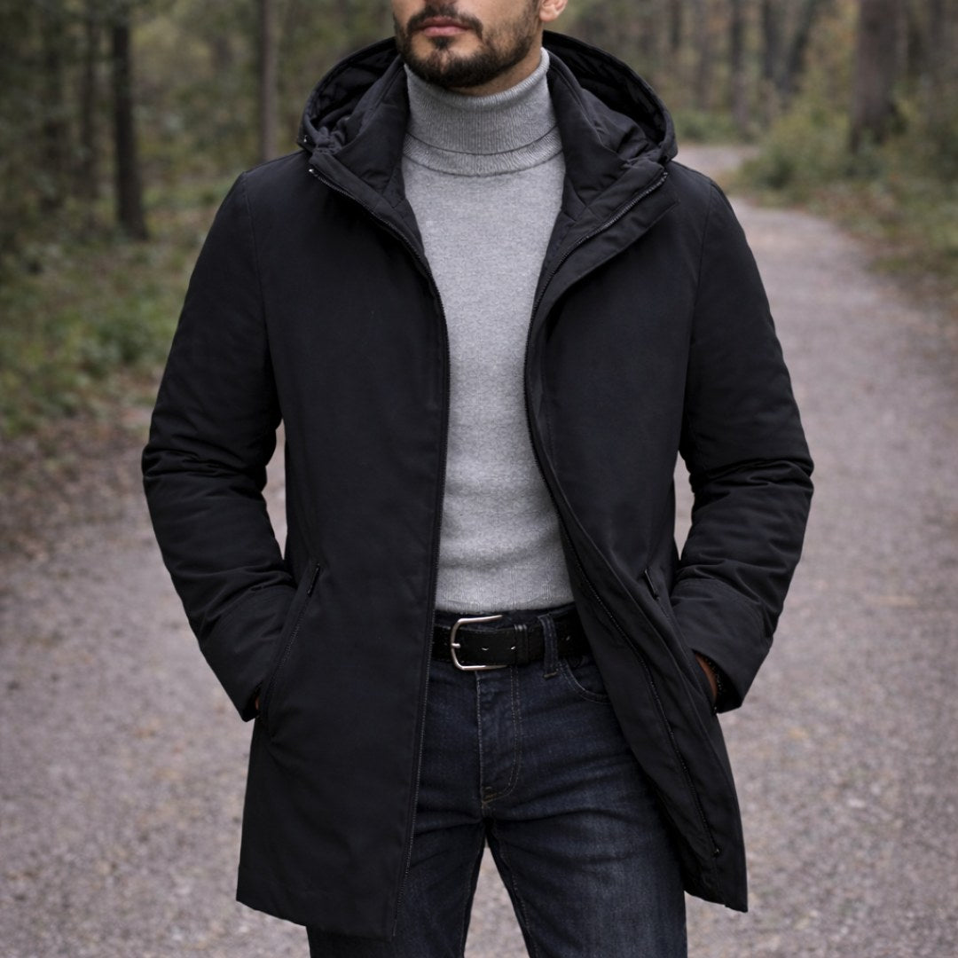 Cody | Men's Hooded Winter Coat, Weather-Resistant Autumn Coat | Bella Blue | Black