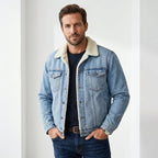 Cole | Men's Denim Trucker Jacket with Fleece Lining, Insulated Winter Jacket | Bella Blue