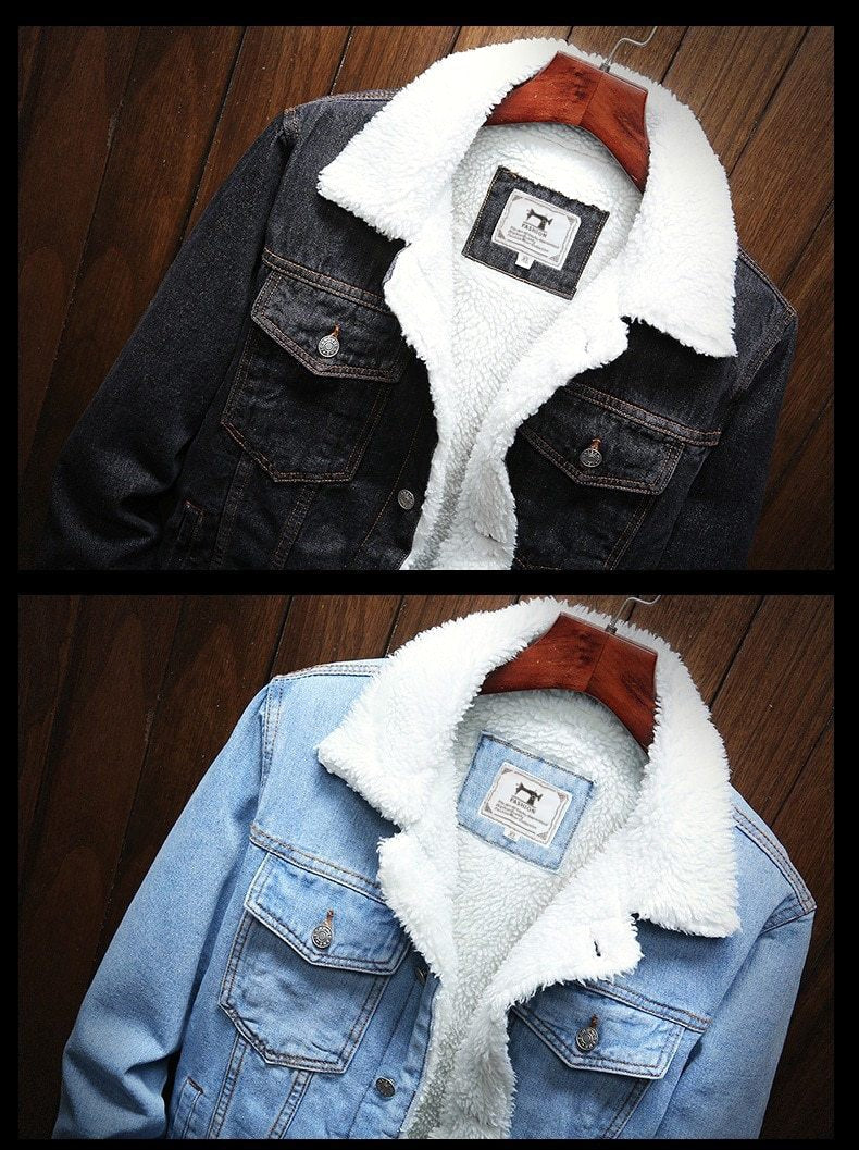 Cole | Men's Denim Trucker Jacket with Fleece Lining, Insulated Winter Jacket | Bella Blue