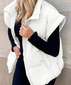 Colette | Women's Sleeveless Quilted Puffer Vest, Stand Collar Gilet | Bella Blue | Black