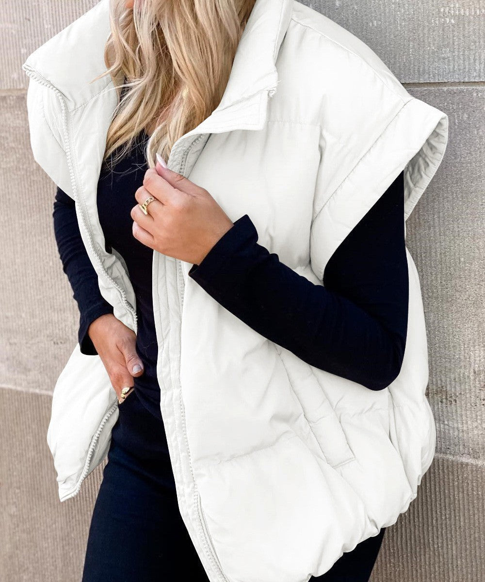 Colette | Women's Sleeveless Quilted Puffer Vest, Stand Collar Gilet | Bella Blue | Black