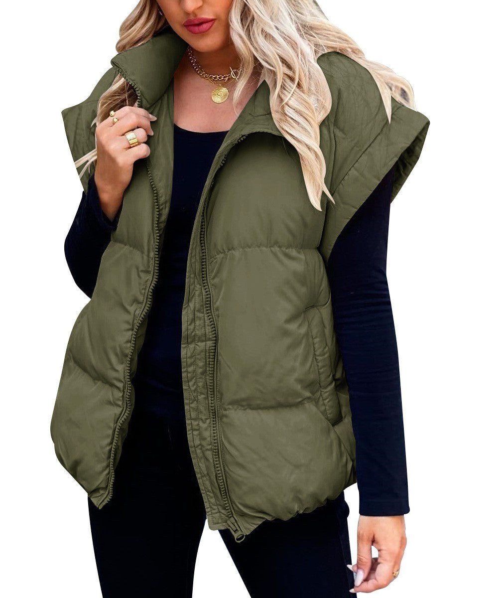 Colette | Women's Sleeveless Quilted Puffer Vest, Stand Collar Gilet | Bella Blue