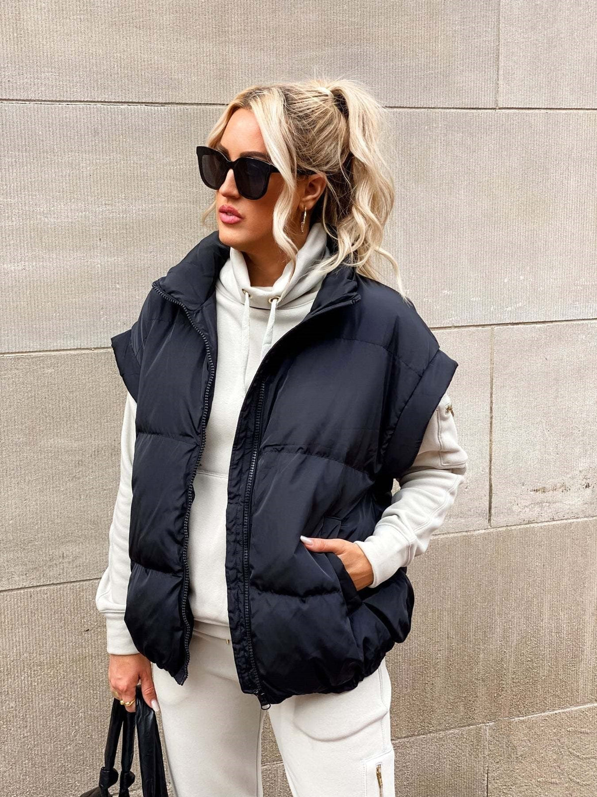 Colette | Women's Sleeveless Quilted Puffer Vest, Stand Collar Gilet | Bella Blue