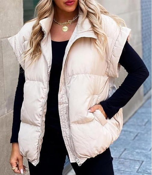 Colette | Women's Sleeveless Quilted Puffer Vest, Stand Collar Gilet | Bella Blue