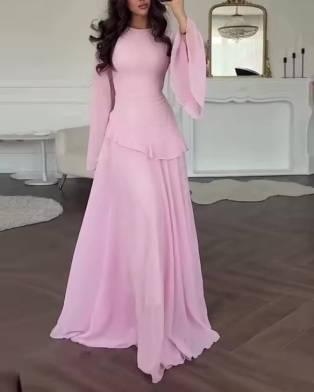 Colette | Women's Tiered Maxi Dress with Bell Sleeves, Formal Wedding Guest Dress | Bella Blue | Burgundy