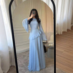 Colette | Women's Tiered Maxi Dress with Bell Sleeves, Formal Wedding Guest Dress | Bella Blue | Light Blue