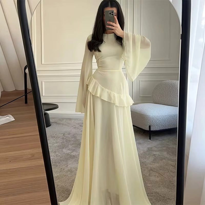 Colette | Women's Tiered Maxi Dress with Bell Sleeves, Formal Wedding Guest Dress | Bella Blue | Pink