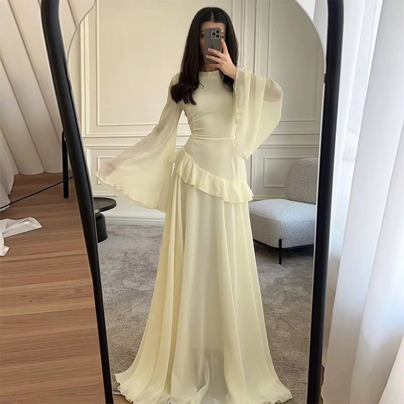Colette | Women's Tiered Maxi Dress with Bell Sleeves, Formal Wedding Guest Dress | Bella Blue | Dark Blue