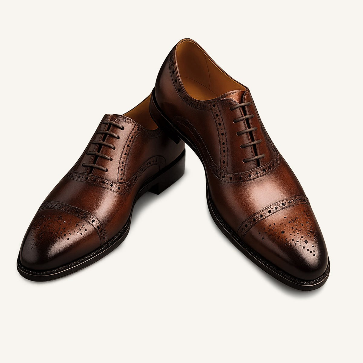 Colin | Men's Leather Brogue Dress Shoes, Formal Cowhide Loafers | Bella Blue | Brown