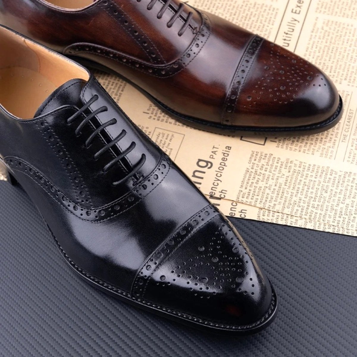 Colin | Men's Leather Brogue Dress Shoes, Formal Cowhide Loafers | Bella Blue