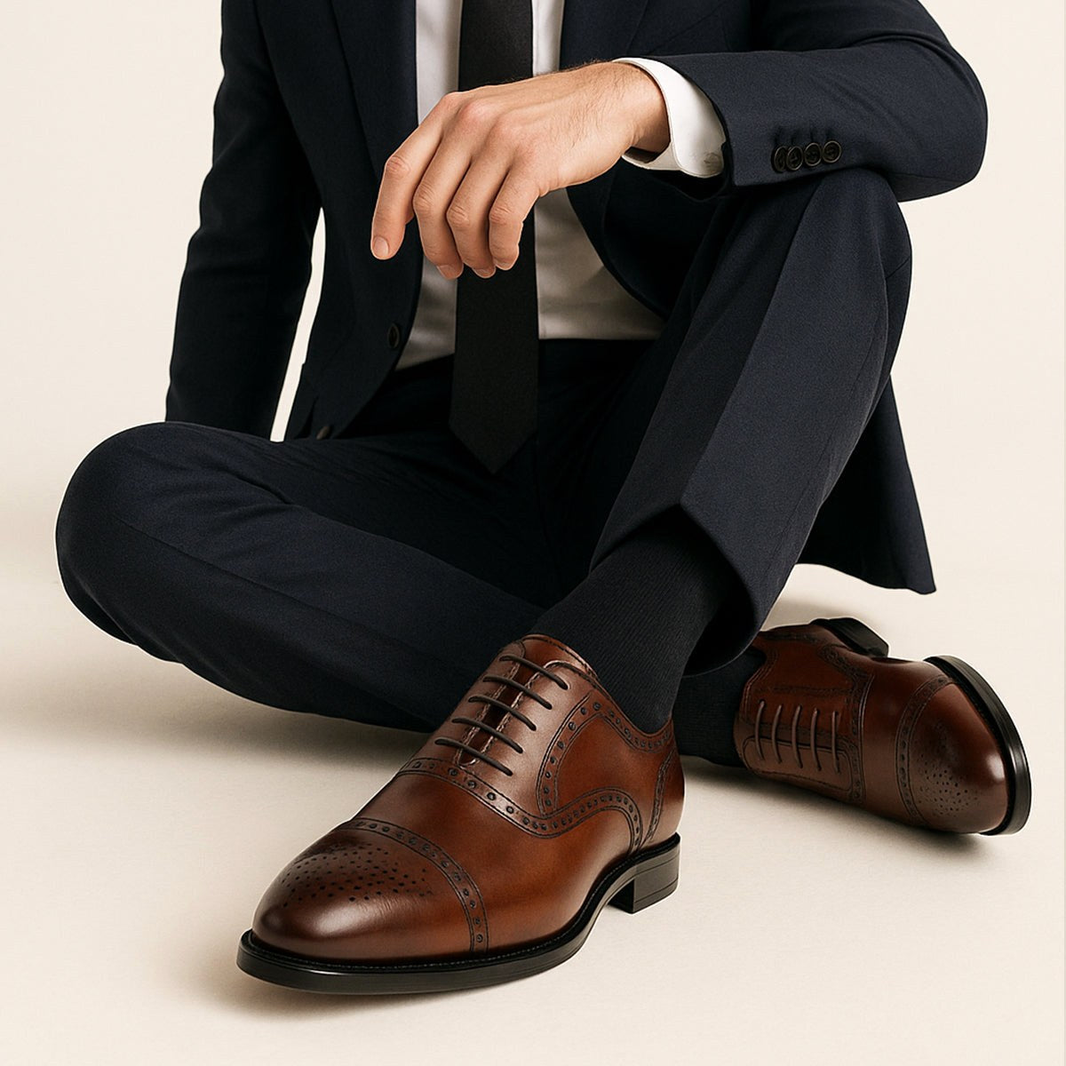 Colin | Men's Leather Brogue Dress Shoes, Formal Cowhide Loafers | Bella Blue | Black