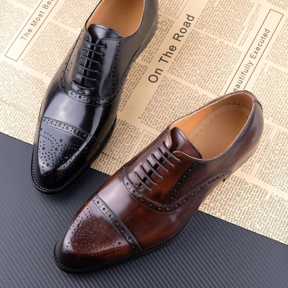 Colin | Men's Leather Brogue Dress Shoes, Formal Cowhide Loafers | Bella Blue