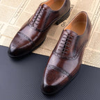 Colin | Men's Leather Brogue Dress Shoes, Formal Cowhide Loafers | Bella Blue