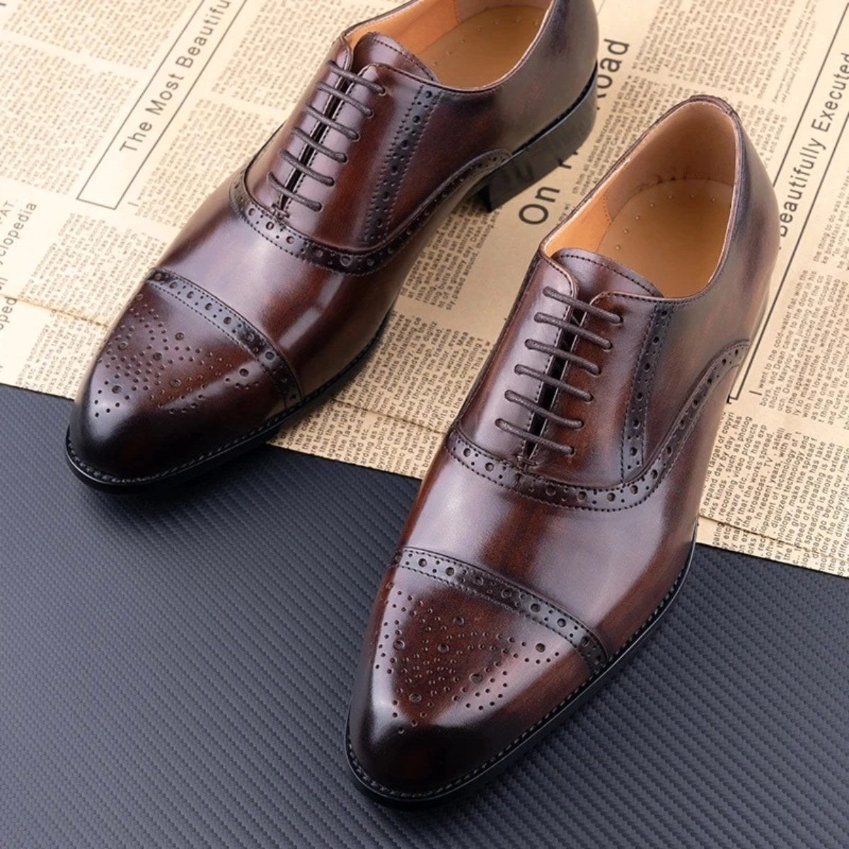 Colin | Men's Leather Brogue Dress Shoes, Formal Cowhide Loafers | Bella Blue