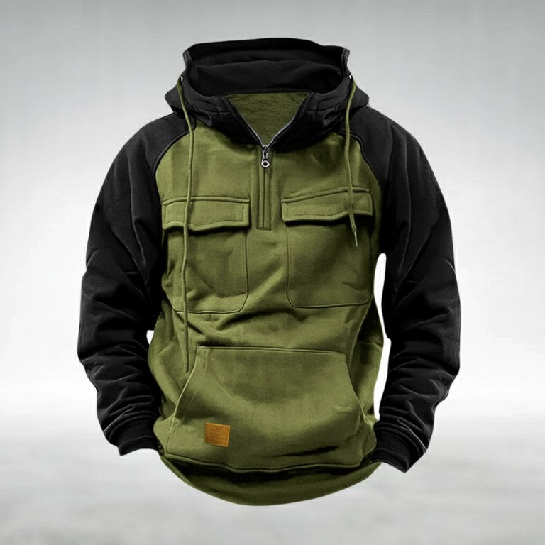 Colin | Men's Thick Cotton-Blend Hoodie, Warm Utility Hoodie | Bella Blue | Green