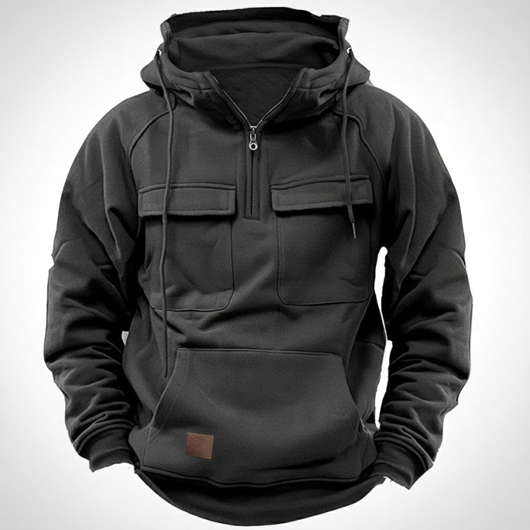 Colin | Men's Thick Cotton-Blend Hoodie, Warm Utility Hoodie | Bella Blue | Khaki