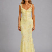 Connie | Women's Floral Maxi Dress with Ruffle Straps, Wedding Guest Dress