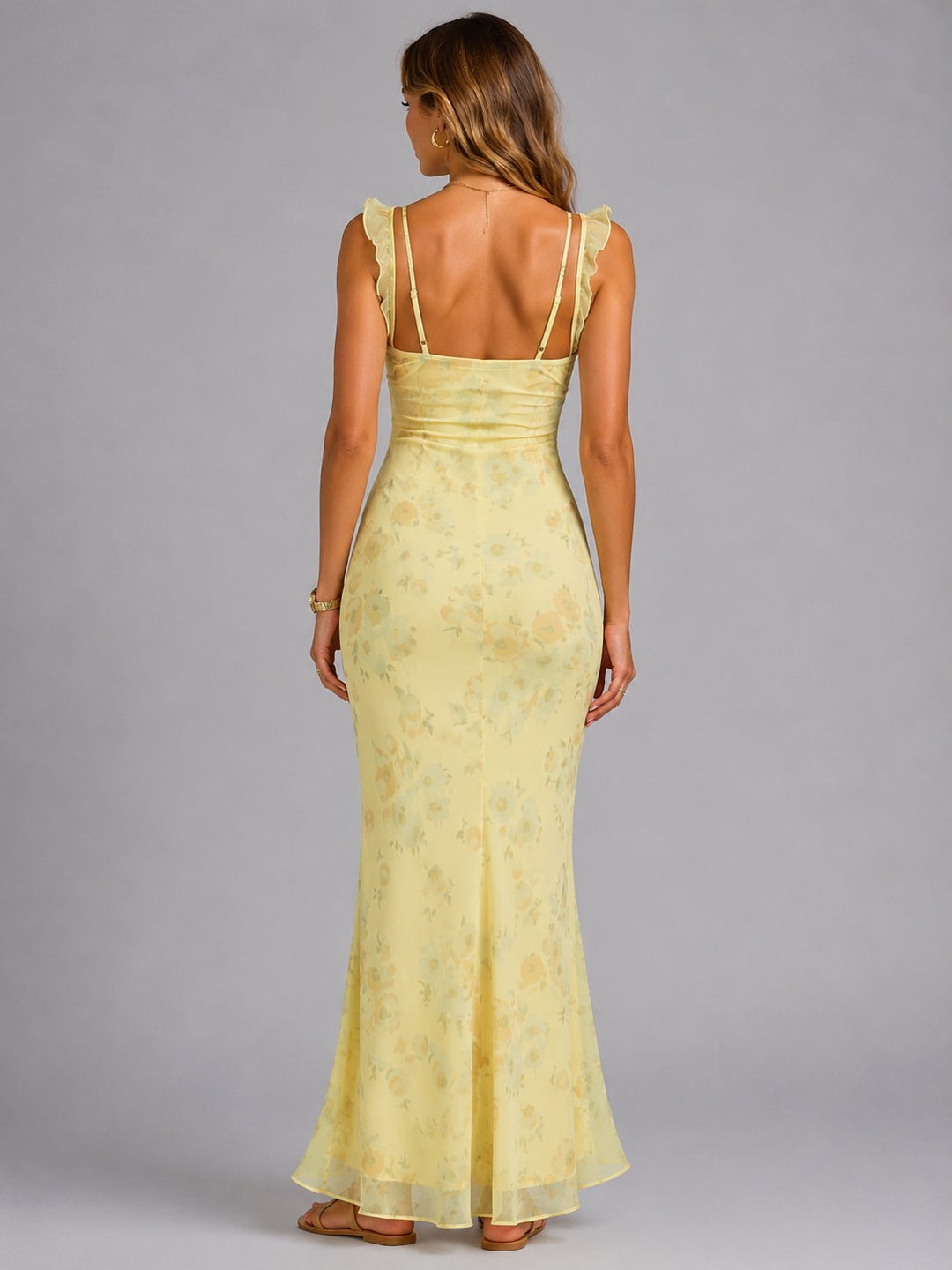 Connie | Women's Floral Maxi Dress with Ruffle Straps, Summer Evening Dress | Bella Blue