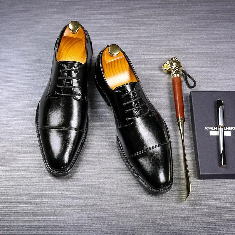 Connor | Men's Formal Lace-Up Dress Shoes, Rounded Toe Loafers | Bella Blue | Black