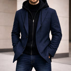 Connor | Men's Tailored Double-Layer Coat, Structured Wool-Blend Coat | Bella Blue | Navy Blue