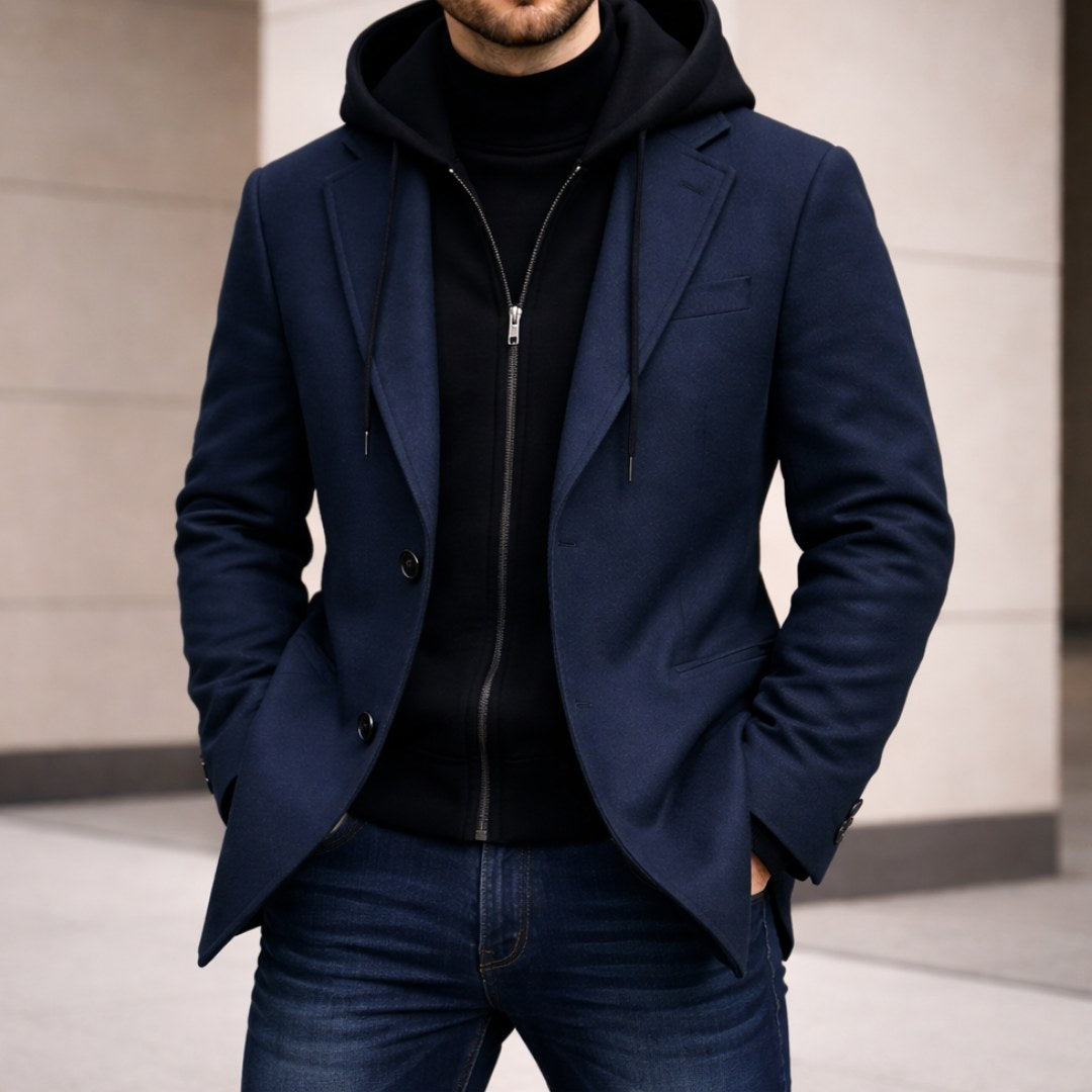 Connor | Men's Tailored Double-Layer Coat, Structured Wool-Blend Coat | Bella Blue | Navy Blue