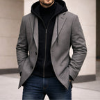 Connor | Men's Tailored Double-Layer Coat, Structured Wool-Blend Coat | Bella Blue | Grey