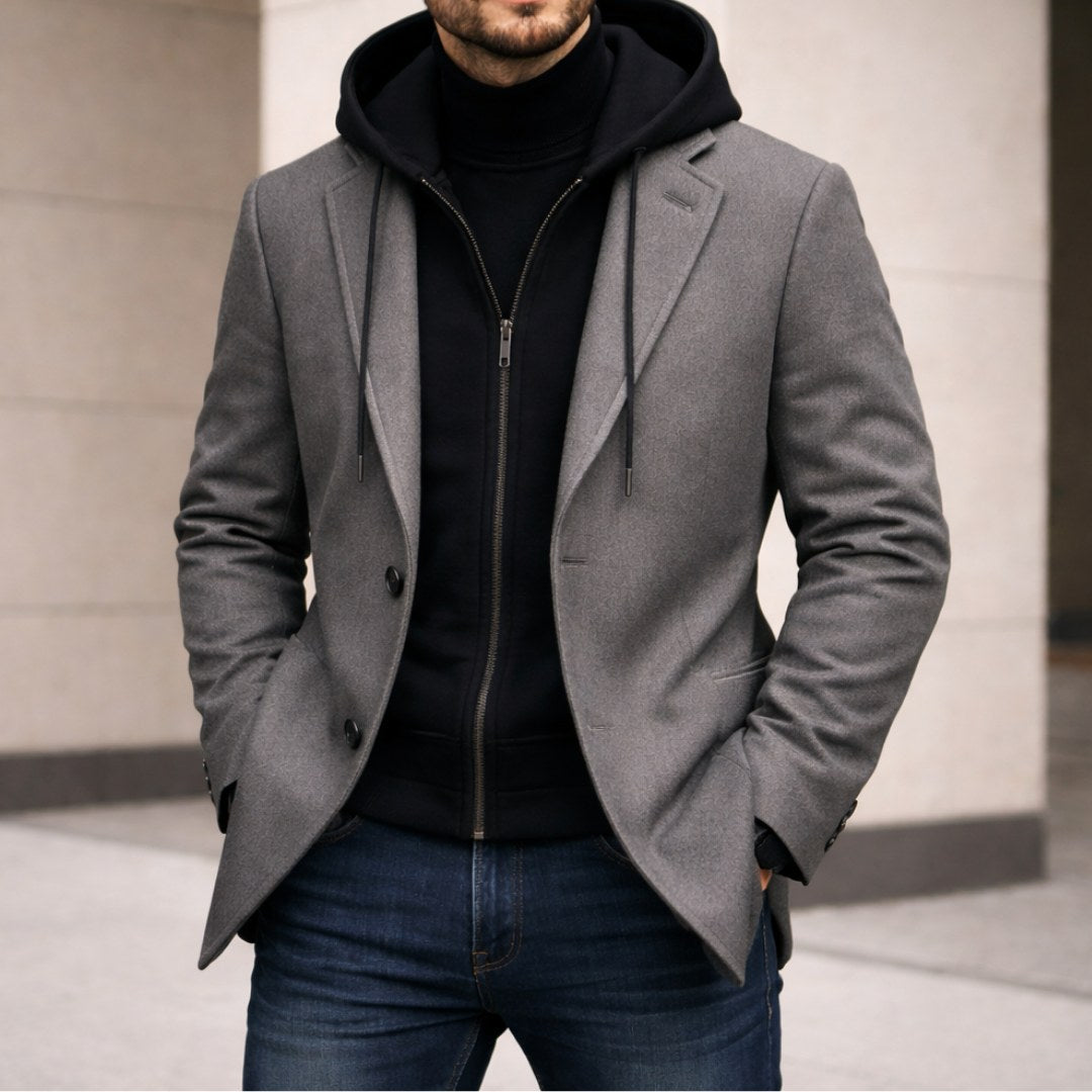 Connor | Men's Tailored Double-Layer Coat, Structured Wool-Blend Coat | Bella Blue | Grey