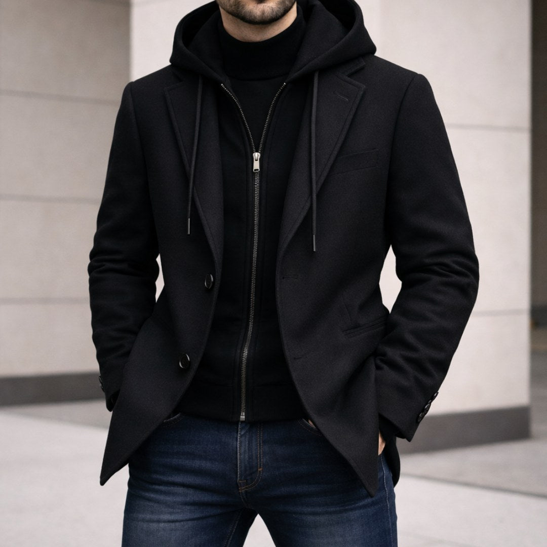 Connor | Men's Tailored Double-Layer Coat, Structured Wool-Blend Coat | Bella Blue | Camel