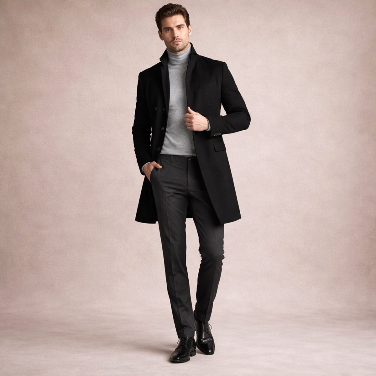 Cooper | Men's Wool Blend Single Breasted Trench Coat, Tailored Autumn Coat | Bella Blue