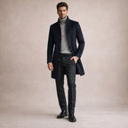 Cooper | Men's Wool Blend Single Breasted Trench Coat, Tailored Autumn Coat | Bella Blue